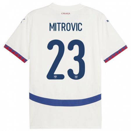 Kandiny Bambino Maglia Serbia Vuk Mitrovic #23 Bianco Kit Gara Away 24-26 Maglietta