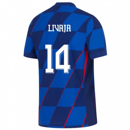 Kandiny Kinderen Kroatië Marko Livaja #14 Blauw Uitshirt Uittenue 24-26 T-Shirt België