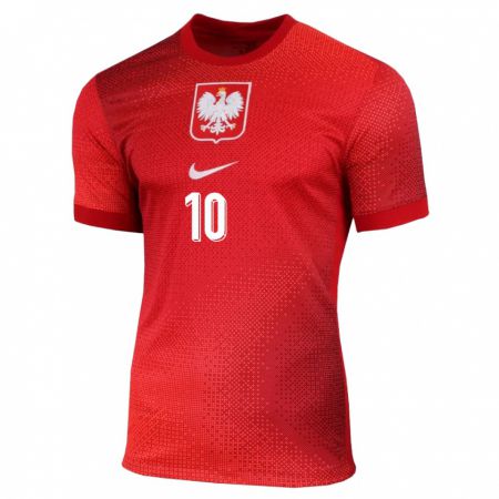 Kandiny Bambino Maglia Polonia Mateusz Skoczylas #10 Rosso Kit Gara Away 24-26 Maglietta