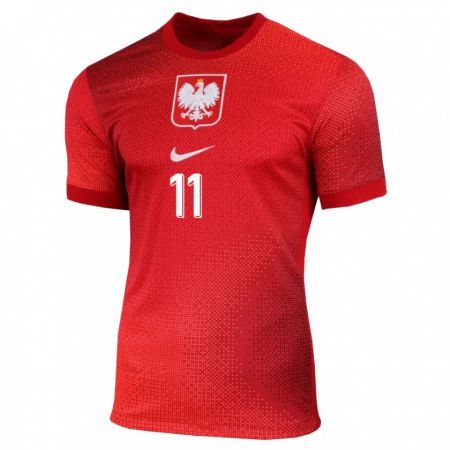 Kandiny Bambino Maglia Polonia Kamil Grosicki #11 Rosso Kit Gara Away 24-26 Maglietta