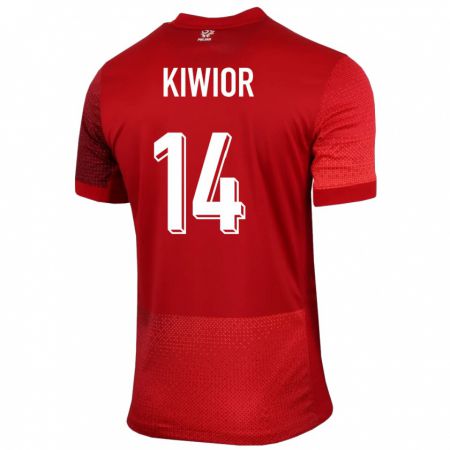 Kandiny Kinderen Polen Jakub Kiwior #14 Rood Uitshirt Uittenue 24-26 T-Shirt België