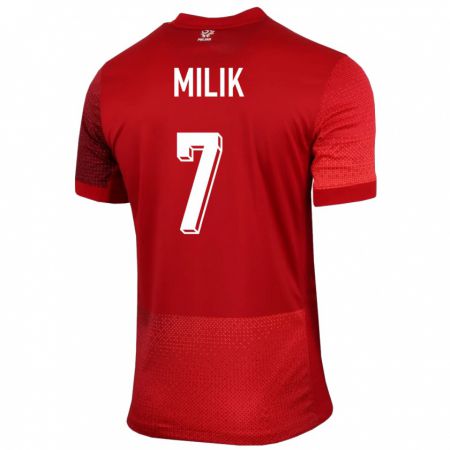 Kandiny Bambino Maglia Polonia Arkadiusz Milik #7 Rosso Kit Gara Away 24-26 Maglietta