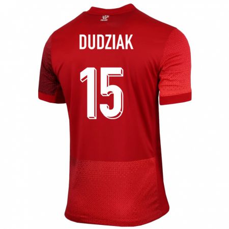 Kandiny Bambino Maglia Polonia Aleksandra Dudziak #15 Rosso Kit Gara Away 24-26 Maglietta