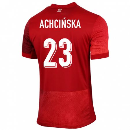 Kandiny Bambino Maglia Polonia Adriana Achcinska #23 Rosso Kit Gara Away 24-26 Maglietta