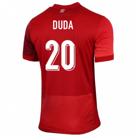 Kandiny Bambino Maglia Polonia Kacper Duda #20 Rosso Kit Gara Away 24-26 Maglietta