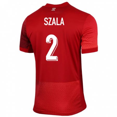 Kandiny Bambino Maglia Polonia Dominik Szala #2 Rosso Kit Gara Away 24-26 Maglietta