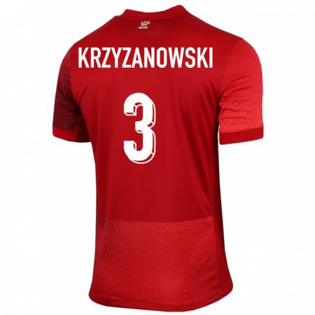 Kandiny Bambino Maglia Polonia Jakub Krzyzanowski #3 Rosso Kit Gara Away 24-26 Maglietta