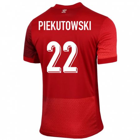 Kandiny Bambino Maglia Polonia Milosz Piekutowski #22 Rosso Kit Gara Away 24-26 Maglietta