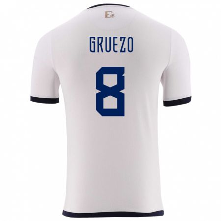 Kandiny Bambino Maglia Ecuador Carlos Gruezo #8 Bianco Kit Gara Away 24-26 Maglietta