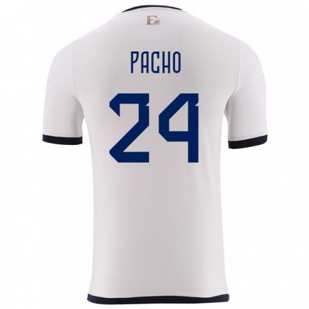 Kandiny Bambino Maglia Ecuador William Pacho #24 Bianco Kit Gara Away 24-26 Maglietta