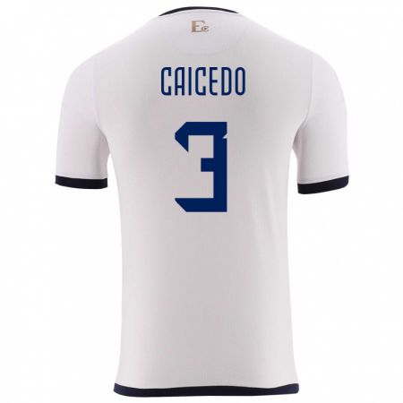 Kandiny Bambino Maglia Ecuador Jessy Caicedo #3 Bianco Kit Gara Away 24-26 Maglietta