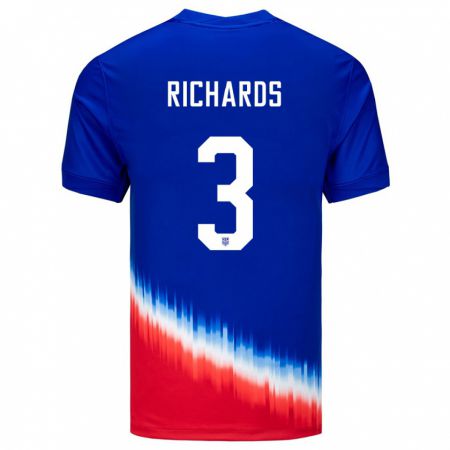 Kandiny Bambino Maglia Stati Uniti Chris Richards #3 Blu Kit Gara Away 24-26 Maglietta