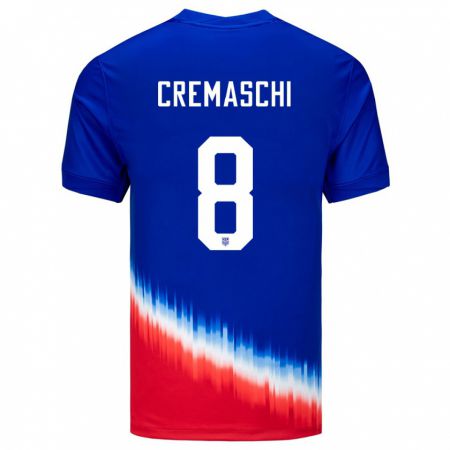 Kandiny Bambino Maglia Stati Uniti Benjamin Cremaschi #8 Blu Kit Gara Away 24-26 Maglietta