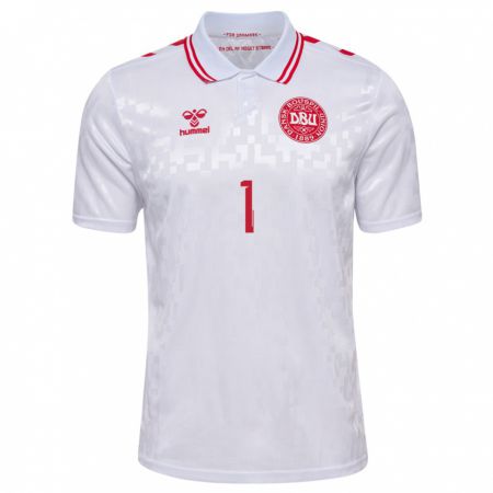 Kandiny Bambino Maglia Danimarca Filip Jørgensen #1 Bianco Kit Gara Away 24-26 Maglietta