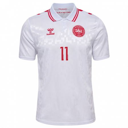 Kandiny Bambino Maglia Danimarca Katrine Veje #11 Bianco Kit Gara Away 24-26 Maglietta