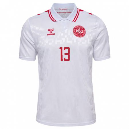 Kandiny Bambino Maglia Danimarca Karoline Olesen #13 Bianco Kit Gara Away 24-26 Maglietta