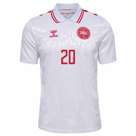 Kandiny Bambino Maglia Danimarca Sanders Ngabo #20 Bianco Kit Gara Away 24-26 Maglietta