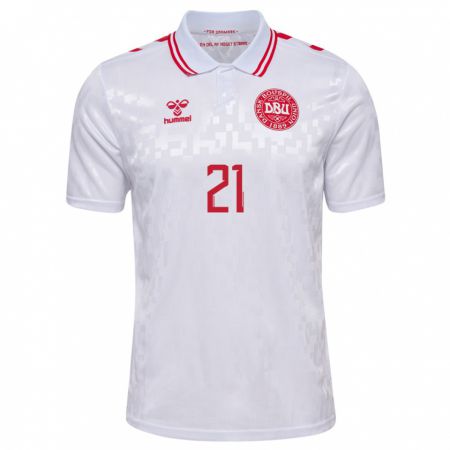 Kandiny Kinder Dänemark Andreas Cornelius #21 Weiß Auswärtstrikot Trikot 24-26 T-Shirt Österreich