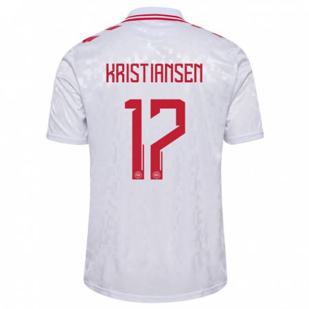 Kandiny Bambino Maglia Danimarca Victor Kristiansen #17 Bianco Kit Gara Away 24-26 Maglietta