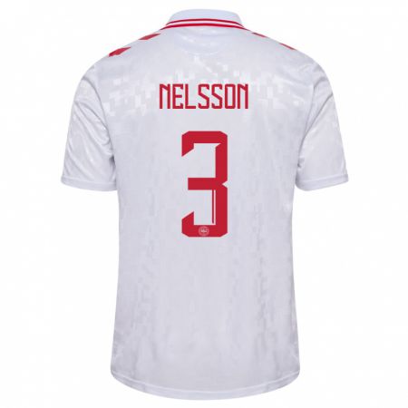 Kandiny Bambino Maglia Danimarca Victor Nelsson #3 Bianco Kit Gara Away 24-26 Maglietta