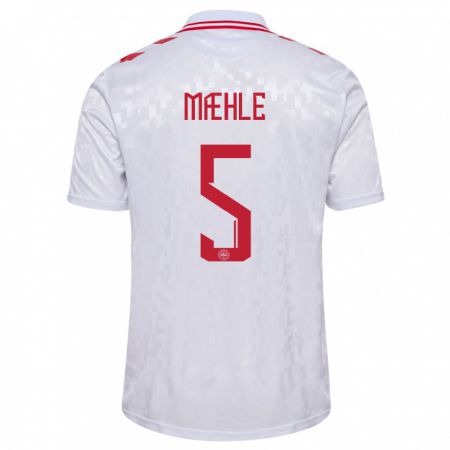 Kandiny Bambino Maglia Danimarca Joakim Maehle #5 Bianco Kit Gara Away 24-26 Maglietta