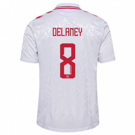 Kandiny Bambino Maglia Danimarca Thomas Delaney #8 Bianco Kit Gara Away 24-26 Maglietta