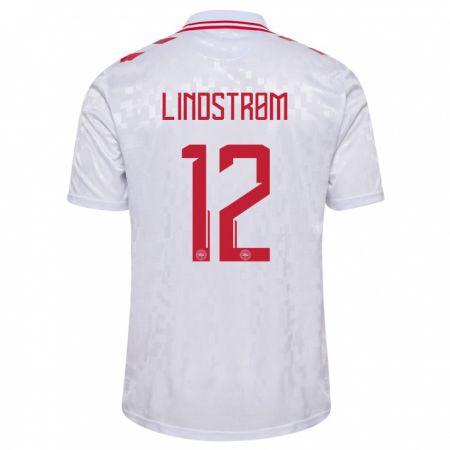 Kandiny Bambino Maglia Danimarca Jesper Lindstrøm #12 Bianco Kit Gara Away 24-26 Maglietta