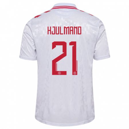 Kandiny Bambino Maglia Danimarca Morten Hjulmand #21 Bianco Kit Gara Away 24-26 Maglietta