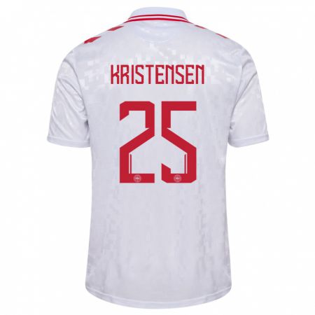 Kandiny Kinderen Denemarken Rasmus Kristensen #25 Wit Uitshirt Uittenue 24-26 T-Shirt