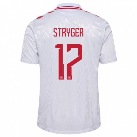 Kandiny Bambino Maglia Danimarca Jens Stryger Larsen #17 Bianco Kit Gara Away 24-26 Maglietta