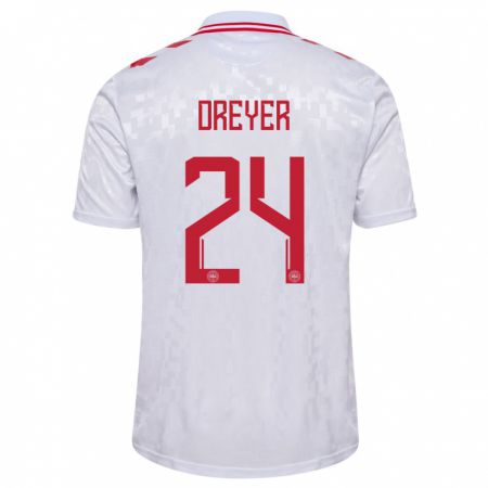 Kandiny Kinder Dänemark Anders Dreyer #24 Weiß Auswärtstrikot Trikot 24-26 T-Shirt Österreich