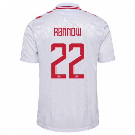 Kandiny Bambino Maglia Danimarca Frederik Rønnow #22 Bianco Kit Gara Away 24-26 Maglietta