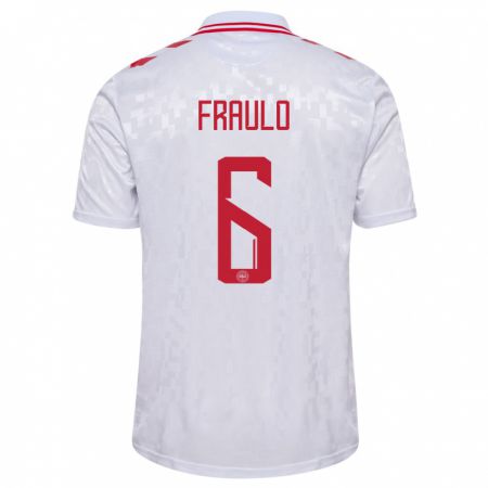 Kandiny Bambino Maglia Danimarca Oscar Fraulo #6 Bianco Kit Gara Away 24-26 Maglietta