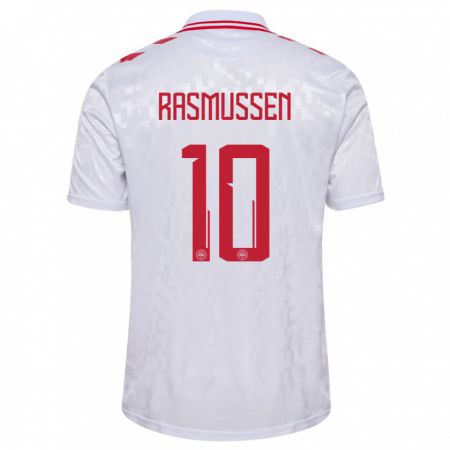 Kandiny Bambino Maglia Danimarca Christian Rasmussen #10 Bianco Kit Gara Away 24-26 Maglietta