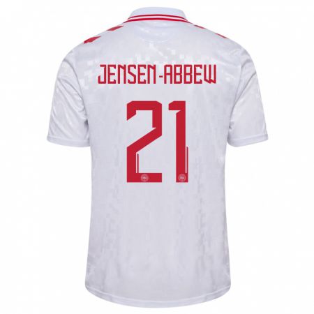 Kandiny Bambino Maglia Danimarca Jonas Jensen-Abbew #21 Bianco Kit Gara Away 24-26 Maglietta