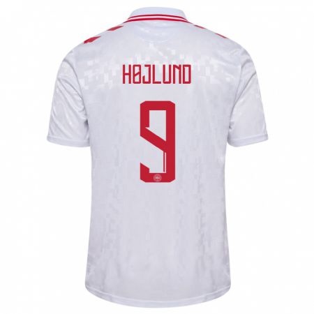 Kandiny Bambino Maglia Danimarca Emil Højlund #9 Bianco Kit Gara Away 24-26 Maglietta