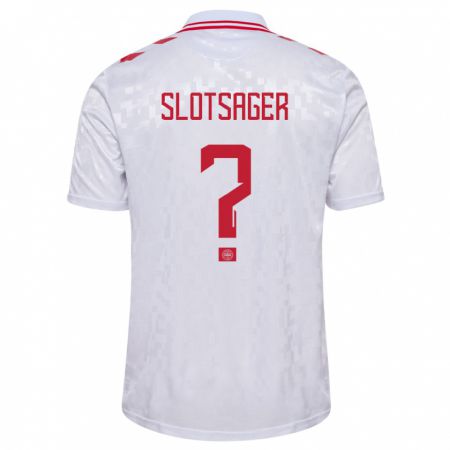 Kandiny Bambino Maglia Danimarca Tobias Slotsager #0 Bianco Kit Gara Away 24-26 Maglietta