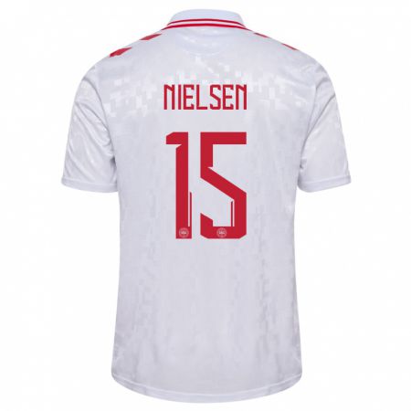 Kandiny Kinder Dänemark Villads Nielsen #15 Weiß Auswärtstrikot Trikot 24-26 T-Shirt Österreich