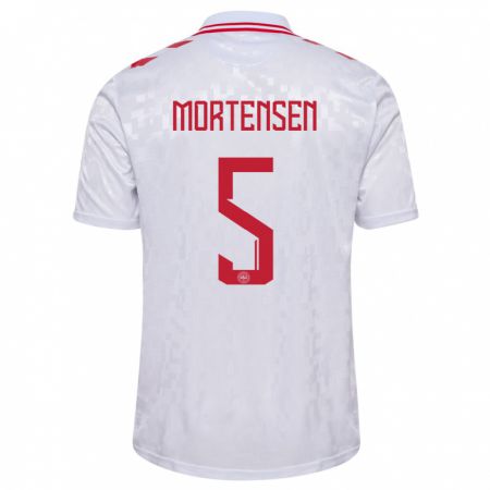 Kandiny Bambino Maglia Danimarca Gustav Mortensen #5 Bianco Kit Gara Away 24-26 Maglietta