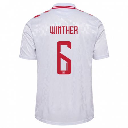 Kandiny Bambino Maglia Danimarca Casper Winther #6 Bianco Kit Gara Away 24-26 Maglietta