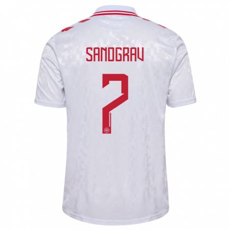 Kandiny Bambino Maglia Danimarca Lauge Sandgrav #7 Bianco Kit Gara Away 24-26 Maglietta