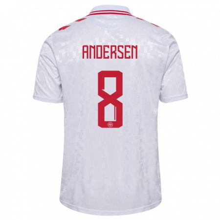 Kandiny Bambino Maglia Danimarca Silas Andersen #8 Bianco Kit Gara Away 24-26 Maglietta