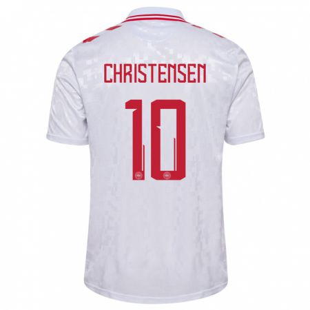 Kandiny Kinder Dänemark Gustav Christensen #10 Weiß Auswärtstrikot Trikot 24-26 T-Shirt Österreich