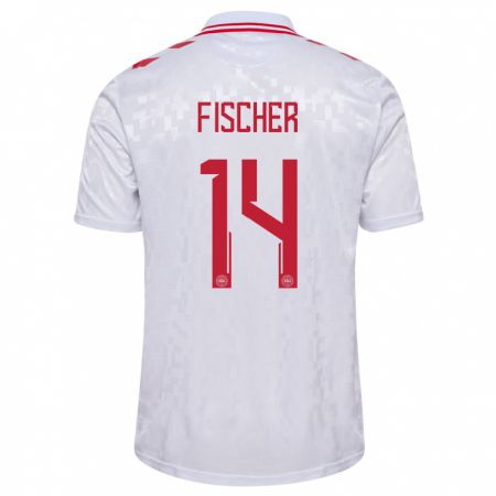 Kandiny Kinder Dänemark Mikkel Fischer #14 Weiß Auswärtstrikot Trikot 24-26 T-Shirt Österreich