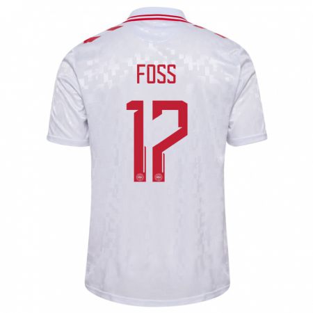 Kandiny Bambino Maglia Danimarca Jonathan Foss #17 Bianco Kit Gara Away 24-26 Maglietta