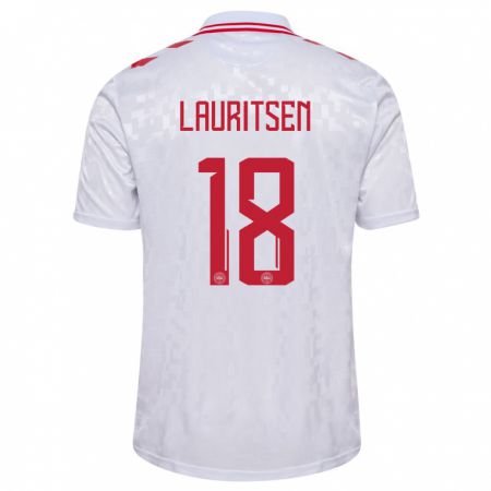 Kandiny Kinderen Denemarken Tobias Lauritsen #18 Wit Uitshirt Uittenue 24-26 T-Shirt