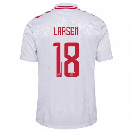 Kandiny Bambino Maglia Danimarca Lukas Larsen #18 Bianco Kit Gara Away 24-26 Maglietta