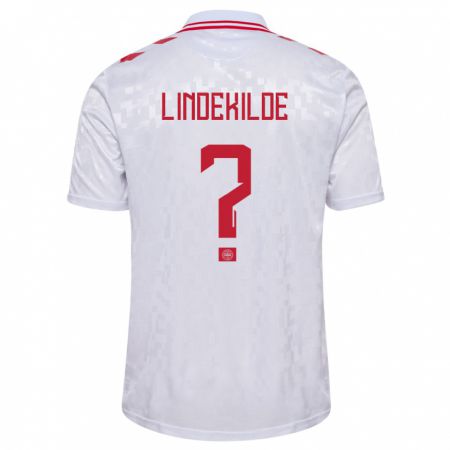 Kandiny Bambino Maglia Danimarca Jonatan Lindekilde #0 Bianco Kit Gara Away 24-26 Maglietta