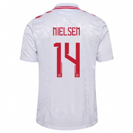 Kandiny Bambino Maglia Danimarca Julius Nielsen #14 Bianco Kit Gara Away 24-26 Maglietta