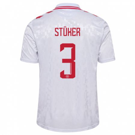 Kandiny Bambino Maglia Danimarca Simon Stüker #3 Bianco Kit Gara Away 24-26 Maglietta